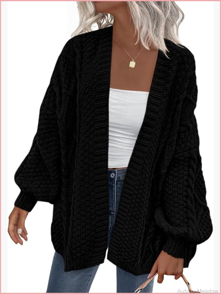 Cable Knit Open Front Chunky Cardigan Sweater Trendy Long Sleeve